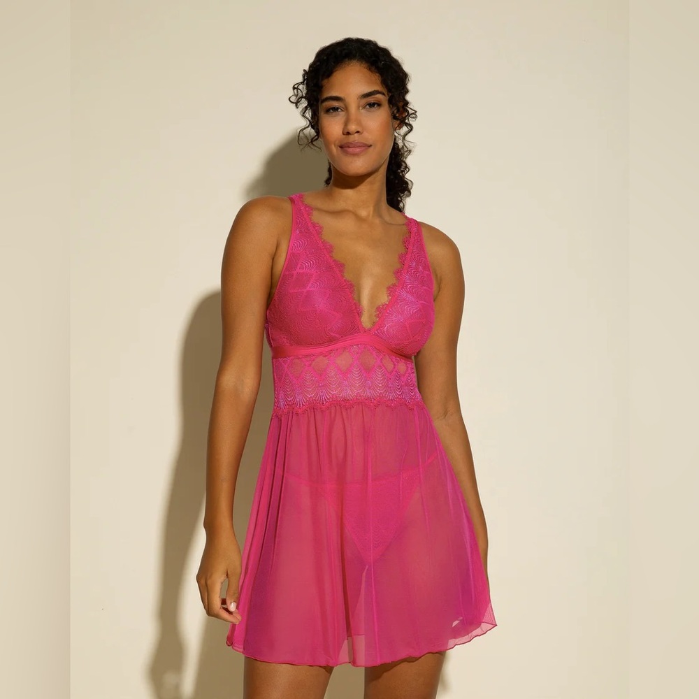 Cosabella Allure Babydoll Teddy Nightgown Lingerie Flori Pink size large L